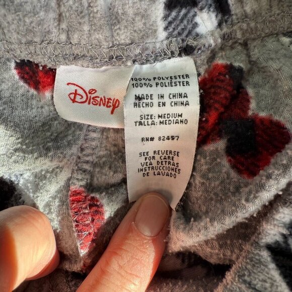 Disney Womens Gray Fleece Pajama Lounge Pants Plaid Mickey Mouse Pull On Medium - Picture 9 of 11